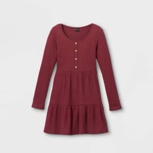 Girls' Burgundy Long Sleeve Dress